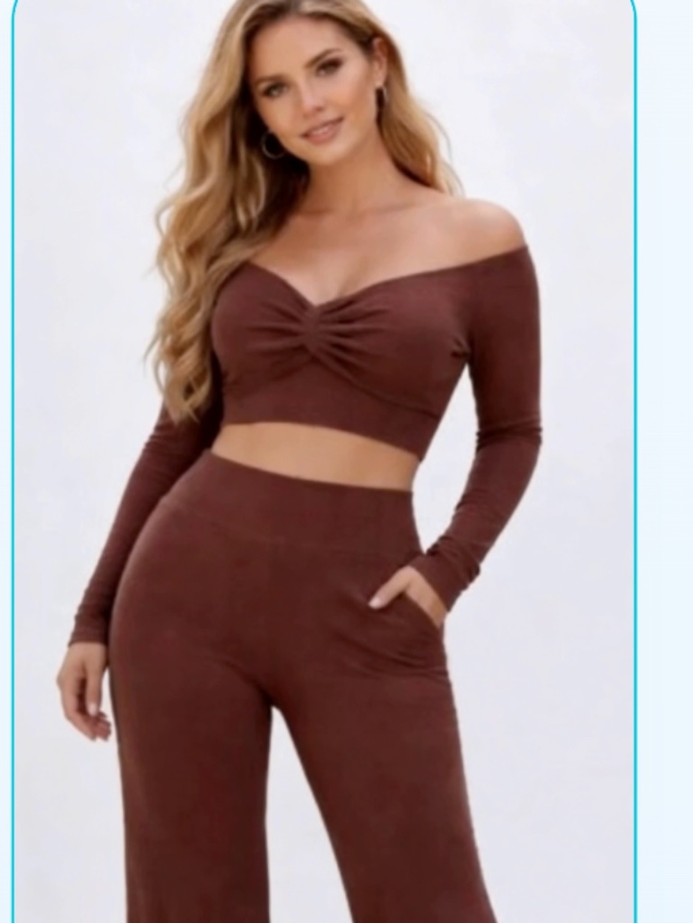 NWT Almost Famous 2 Pc Set Sweater Crop Top and Pants Large - Picture 2 of 5